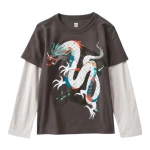 Tea Collection Dragon Layered Graphic Long Sleeve Tee Boys Girls Size 3 NWT